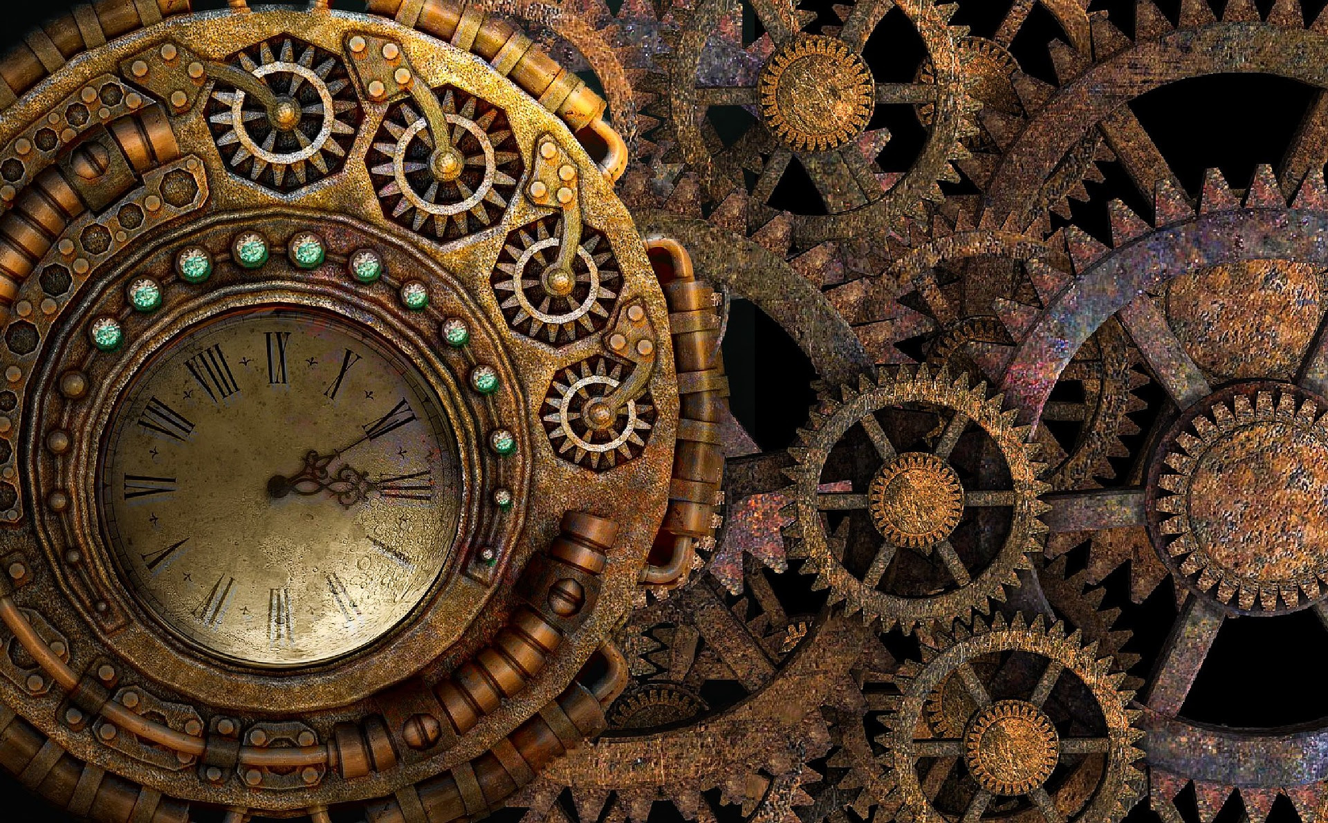 A clock face and lots of clock workings